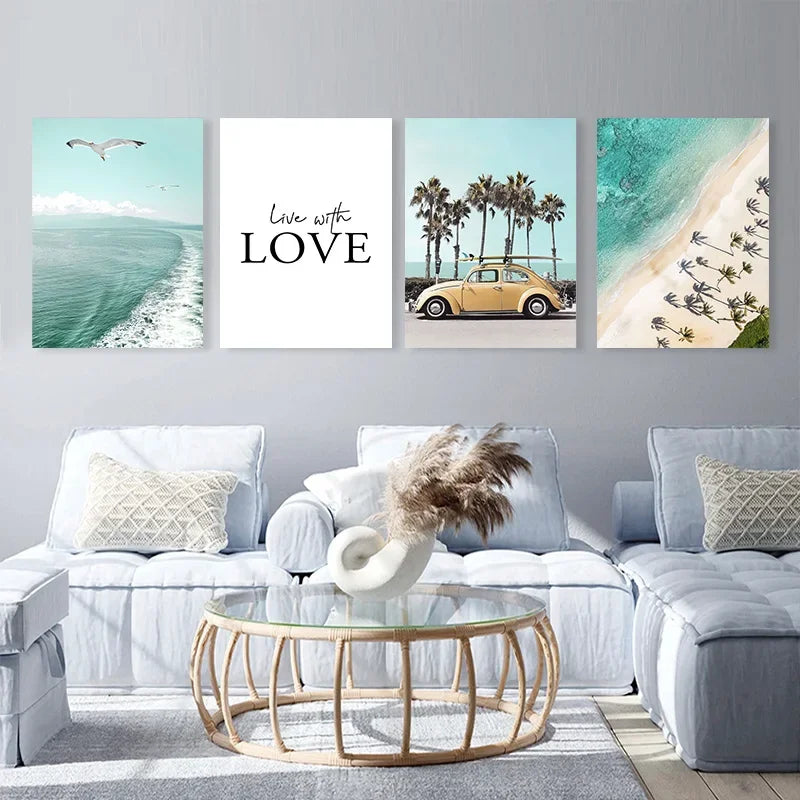 Sea Beach Posters Wall Art Canvas Painting Whale Starfish Coconut Shell Summer Seaside Scenery Pictures Nordic Room Home Decor