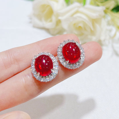 Luxury 925 Silver Plated Oval Lab Ruby Crystal Jewelry Set Vintage Wedding Ring Women Engagement Bridal Jewelry Sets