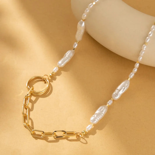 Romantic Trend Niche Irregular Imitation Pearl String Gold Plated O-Chain Splice Necklace Fashion For Women Ball Jewelry Gift LUXLIFE BRANDS