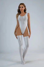 Sleeveless High Cut Thong Bodysuit Glossy Shiny Swimsuit Tights Hot Sexy Bikini Sukumizu Swimwear Body Tops Athletic Gym Leotard Luxlife Brands