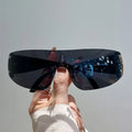 Y2K Rimless Brand Designer Sunglasses Women For Men 2023 One Piece Trending Luxury Sun Glasses Rivet Steampunk Pink Shades UV400
