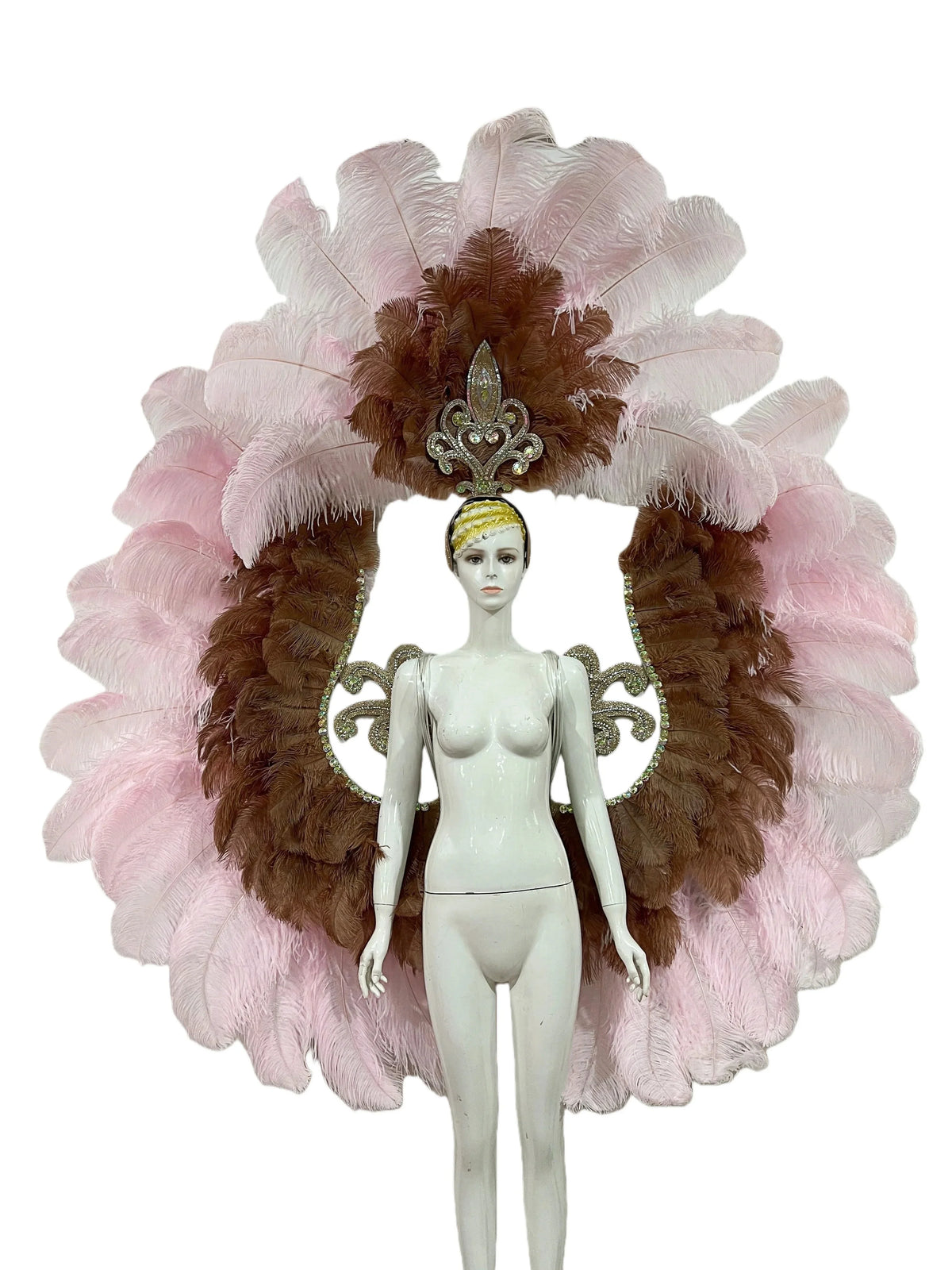 Two-Layer Feather Backpiece with Matching Rhinestone Headdress