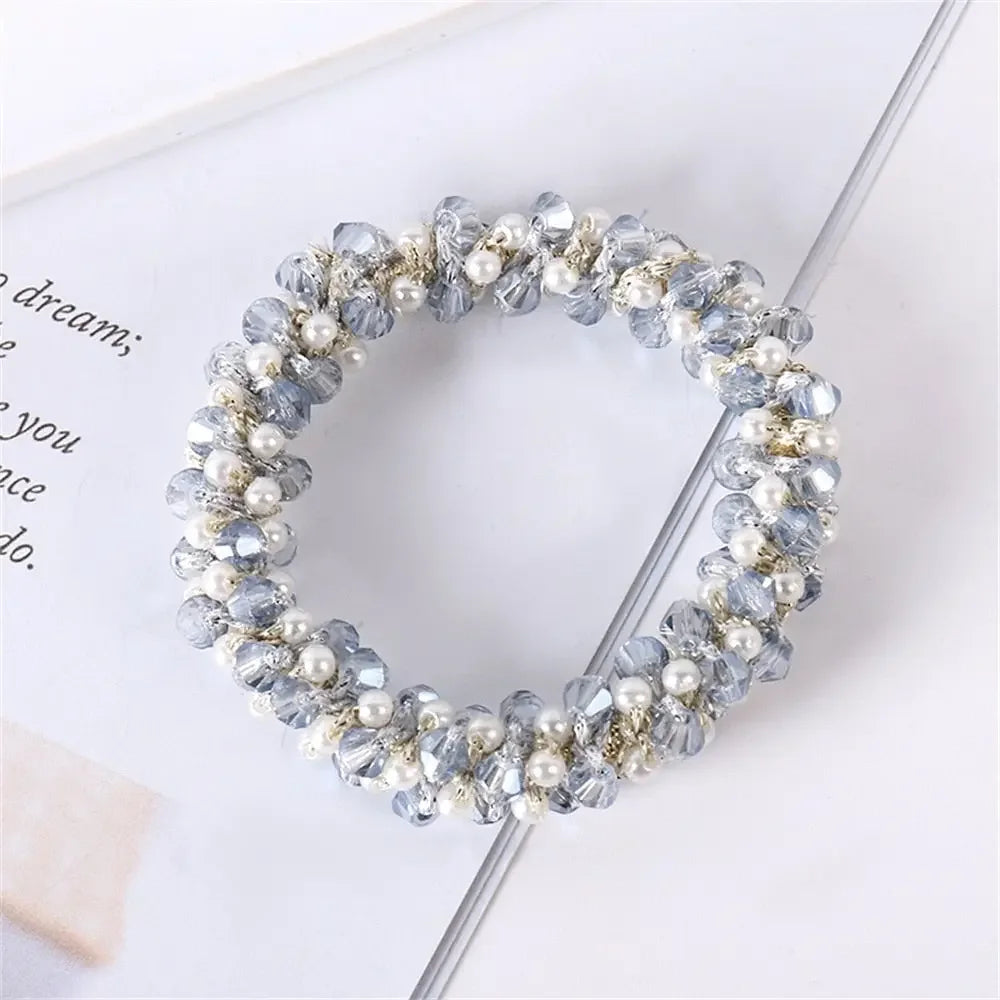 1pc Women Crystal Pearls Hair Rope Handmade Elastic Beaded Ponytail Holders Hair Ties For Women And Girls Hair Accessories