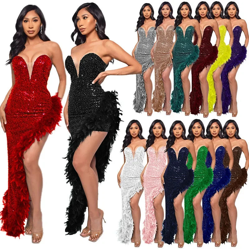 Sequin & Feather Cocktail Party Dress Luxlife Brands