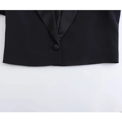 Satin Black Cropped Blazer LUXLIFE BRANDS