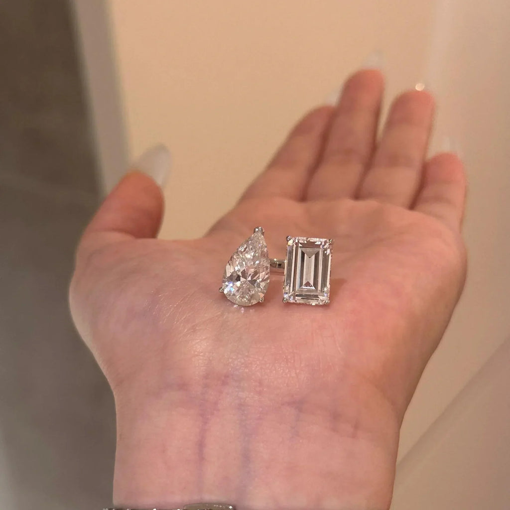 New 925 Sterling Silver Pink White Pear Cut Heart cut Simulated Diamond Wedding Party Open Rings Fine Jewelry Christmas Gifts