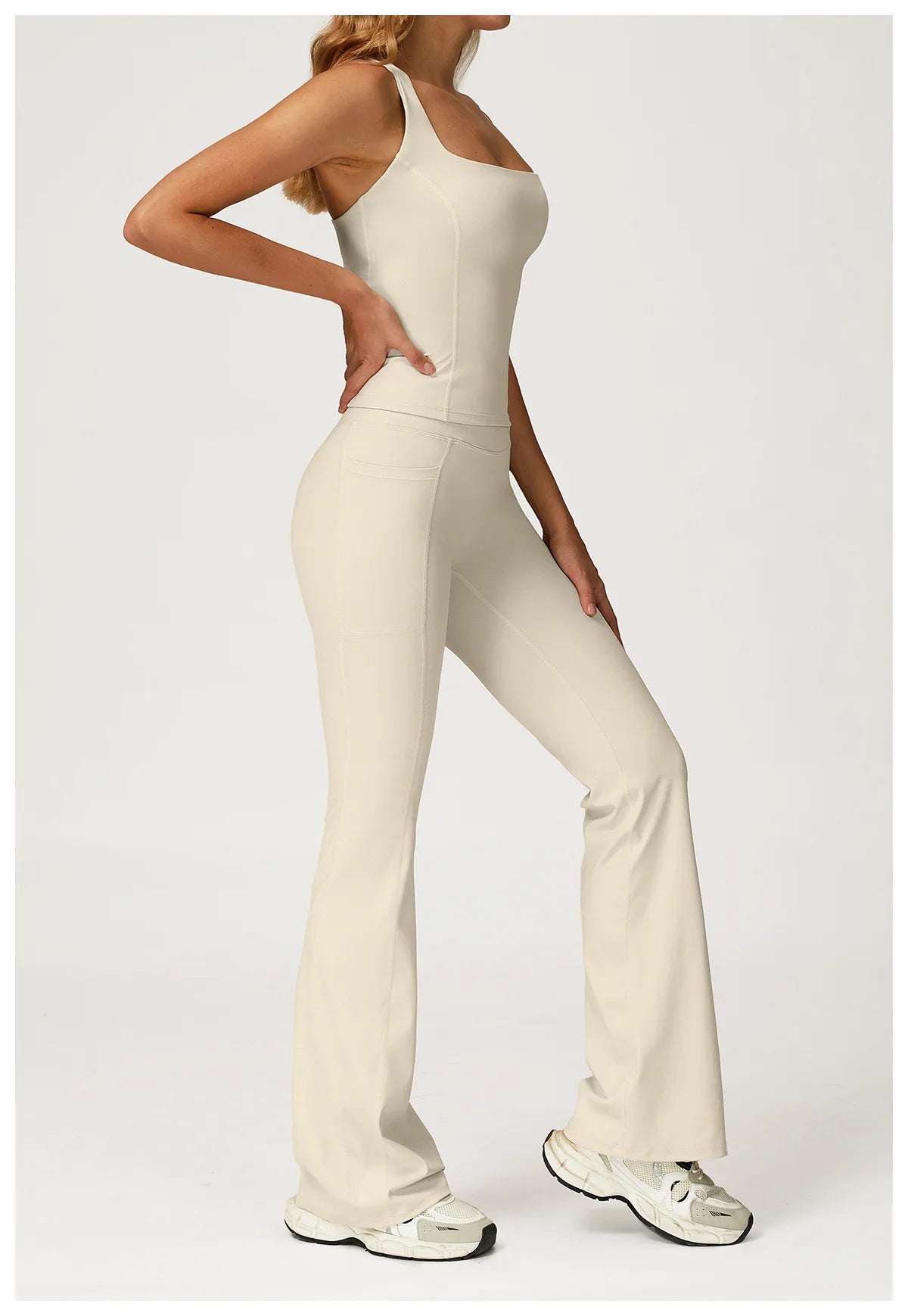 Hearuisavy 2Pcs Woman's Sports Set Naked-Feel Racerback Sports Tops Gym Tank Top Female Breathable High Waist Fitness Yoga Pants