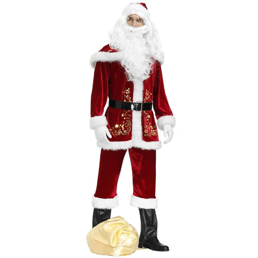Plus Size Deluxe Velvet Adults Christmas Costume Cosplay Couple Santa Claus Clothes Fancy Dress Xmas Uniform Suit For Men Women LUXLIFE BRANDS