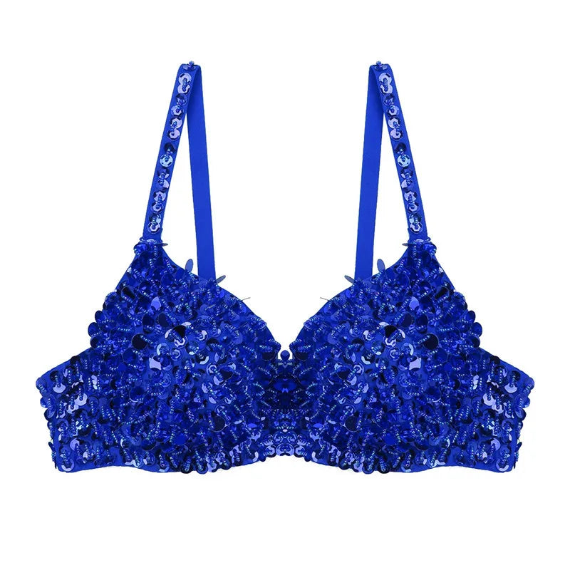The Stardust Prism Sirena – Sequined & Looped Beading Padded Push-Up Bra Top