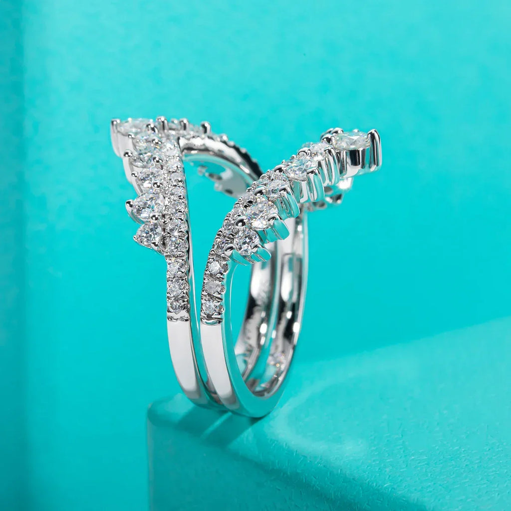 Crown Jewel 18K Gold Plated 3mm D Color Moissanite Sterling Silver Bridal Ring Set