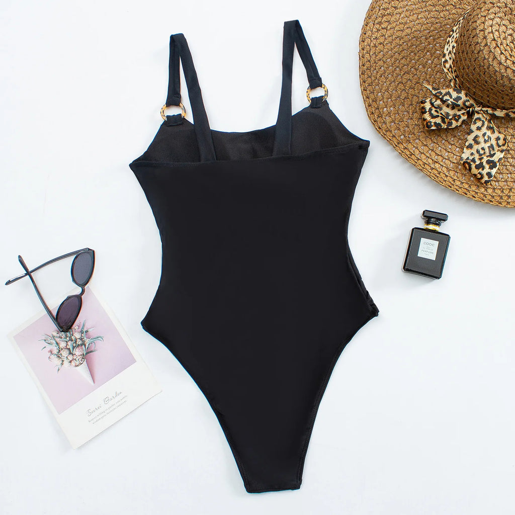 Sexy One piece Solid Color Women Bikini Set with Hollow Suspender Bikini Fashion Backless Swimsuit Low Waisted Bikini Set