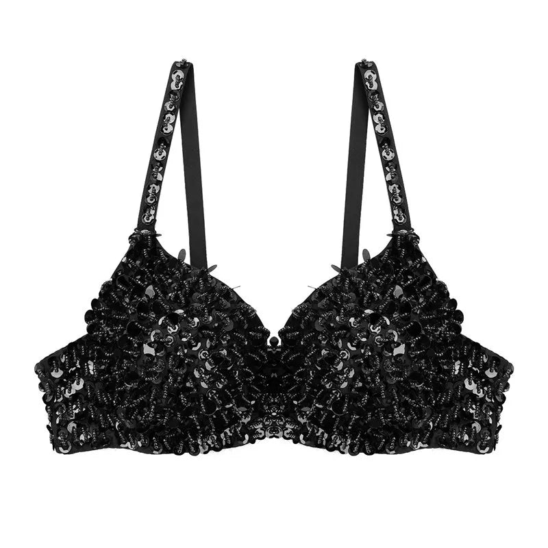 The Stardust Prism Sirena – Sequined & Looped Beading Padded Push-Up Bra Top