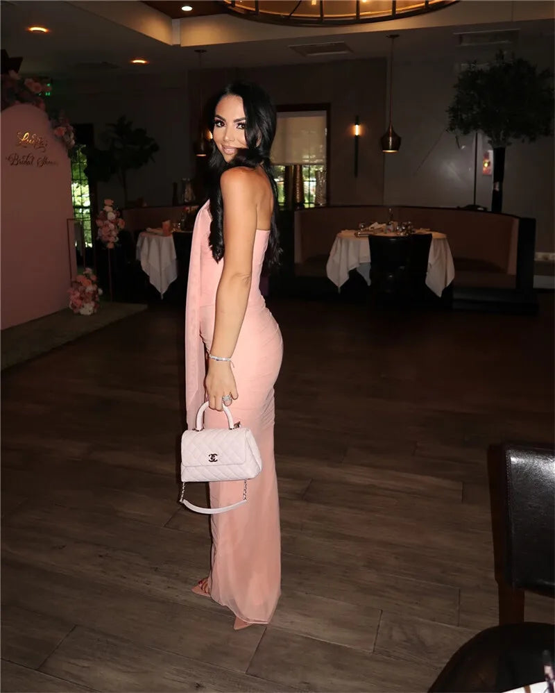 Mozision Wine Red Sexy Two Piece Sets Women Neckerchief Strapless Crop Tops And Maxi Skirt Sets Club Party Skirt Two Piece Sets Luxlife Brands