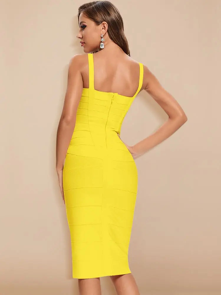 BEAUKEY 2023 Women's Sexy Midi Bandage Dress Royal Blue Spaghetti Strap Bodycon Club Party Yellow Dresses Vestidos Maxi XL