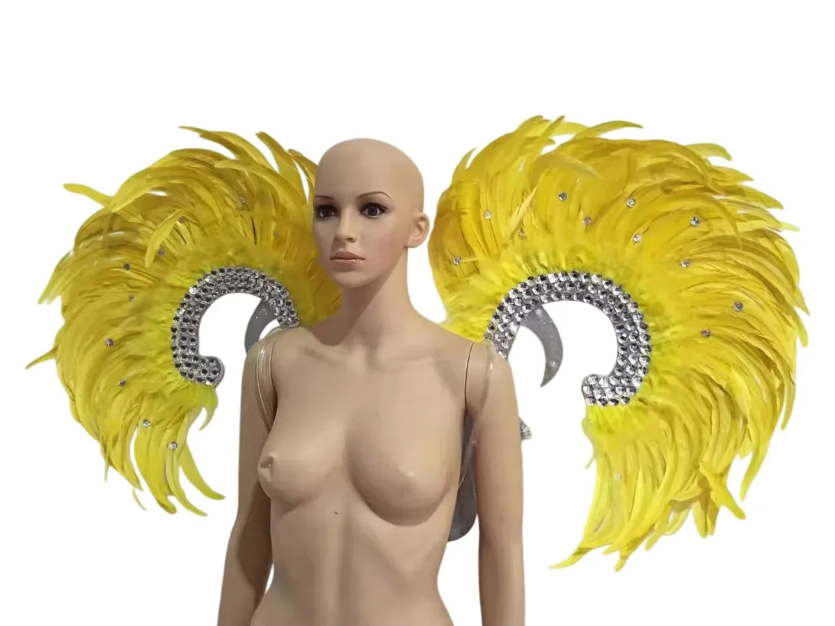 Showgirl Feather Wing Backpiece with Rhinestone Scroll Frames