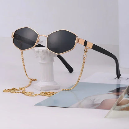 Vintage Sunglasses Women With Chain Small Frame Sun Glasses for Ladies 2023 Trendy Luxury Brand Designer Eyewear UV400 LUXLIFE BRANDS