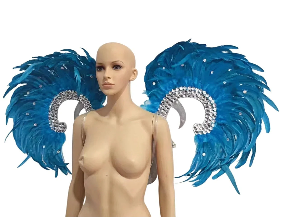 Showgirl Feather Wing Backpiece with Rhinestone Scroll Frames
