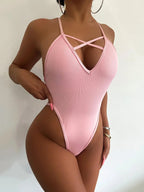 Sexy Criss Cross Backless Female Swimwear One Piece Swimsuit Women Extreme String Thong Monokini High Cut Bathing Suit Swim Lady Luxlife Brands