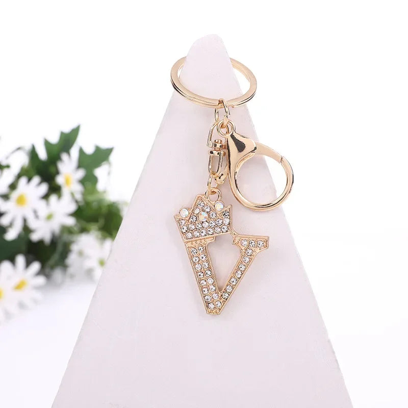 Luxury Crown 26 Letter Metal Keyring Fashion Rhinestone Keychain LUXLIFE BRANDS