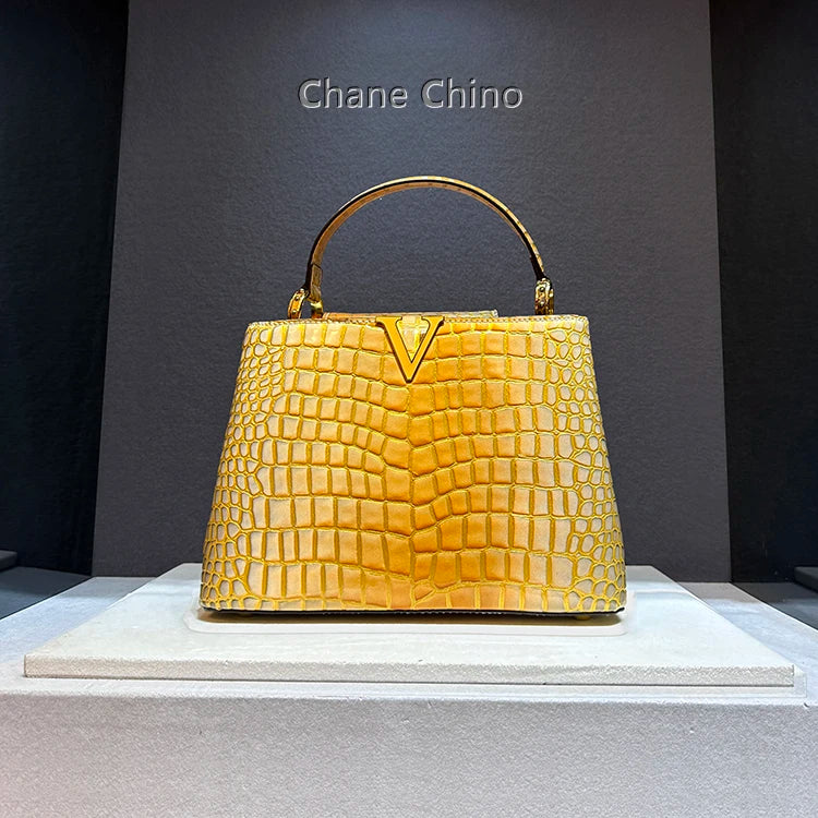 Lux Leather Gradient Croc Pattern Handbag