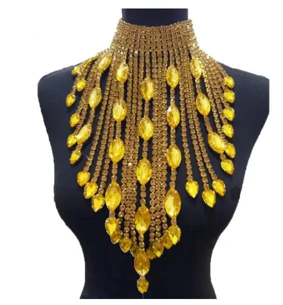 Rhinestone Crystal Long Fringe Tassel Necklace