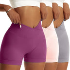 3 Pieces Women Solid Peach Hip Sports Pants High Elastic Breathable Running Biker High Waist Yoga Scrunch Butt Shorts for Women Luxlife Brands