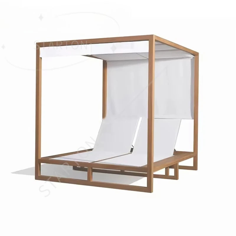 High Quality Luxury Hotel Outdoor Sunbed All-Weather Beach Lounge Bed with Canopy Waterproof Daybed for Garden or Pool Use