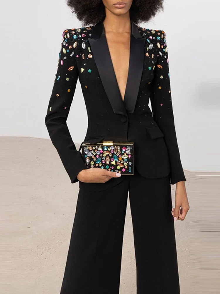 LUX Hand Beaded Flare Pants Set + Blazer Set