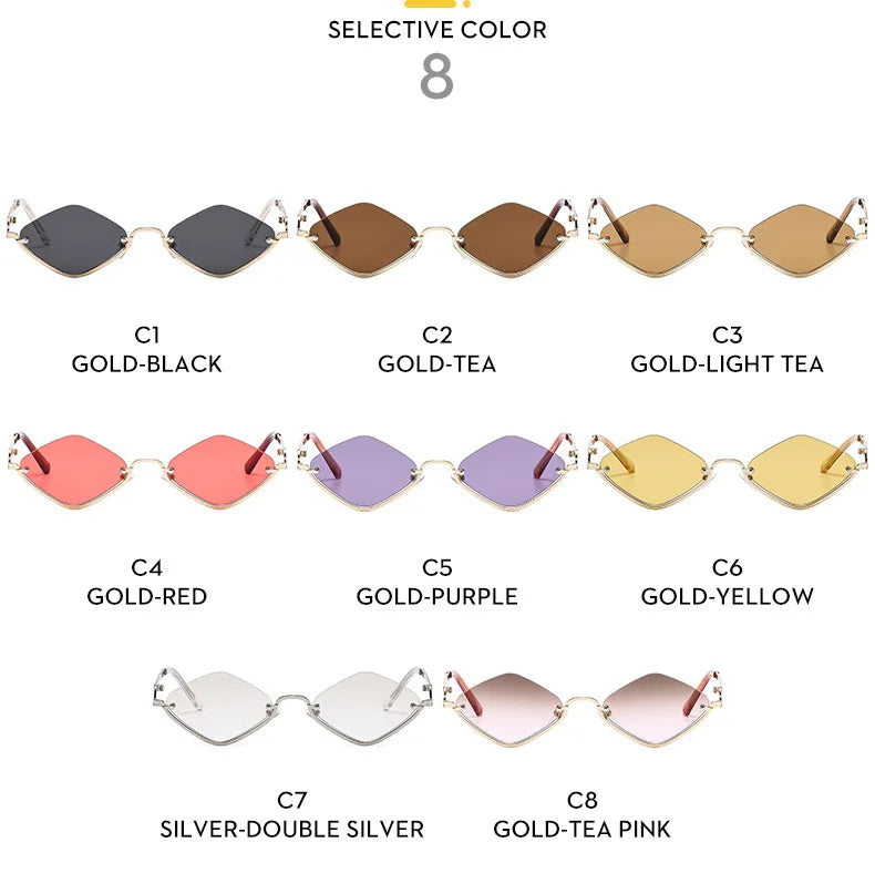 Fashion Small Polygonal Sunglasses Women Brand Metal Half Frame Glasses Ladies Hipster Sexy Cat Eye Shades Vintage