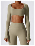 Yoga Shirts Fitness Long Sleeve Women Sport Crop Top Women Square Neck Gym Top Yoga T-Shirt Clothing Casual Quick Dry Sportswear Luxlife Brands