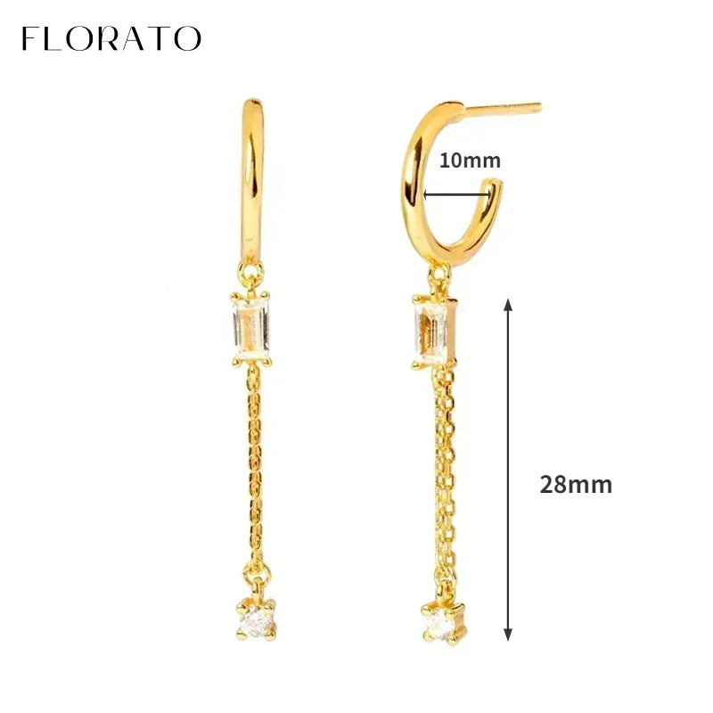 Luxury white crystal zircon earrings 925 sterling silver ear needles Hoop gold earrings For women Fashion Luxury Wedding Jewelry