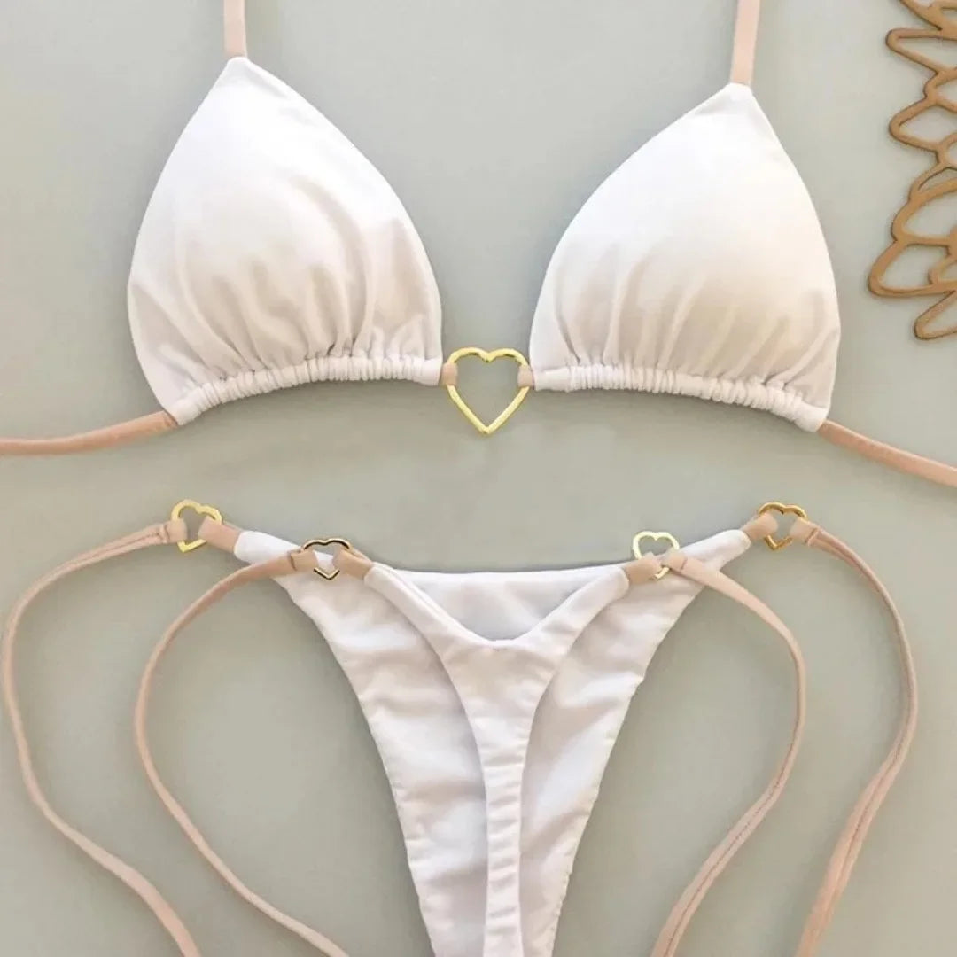 New Solid Color White Bikini Women suit Low Waist Lace-up Fashionable Swimsuit Two-piece Set Luxlife Brands