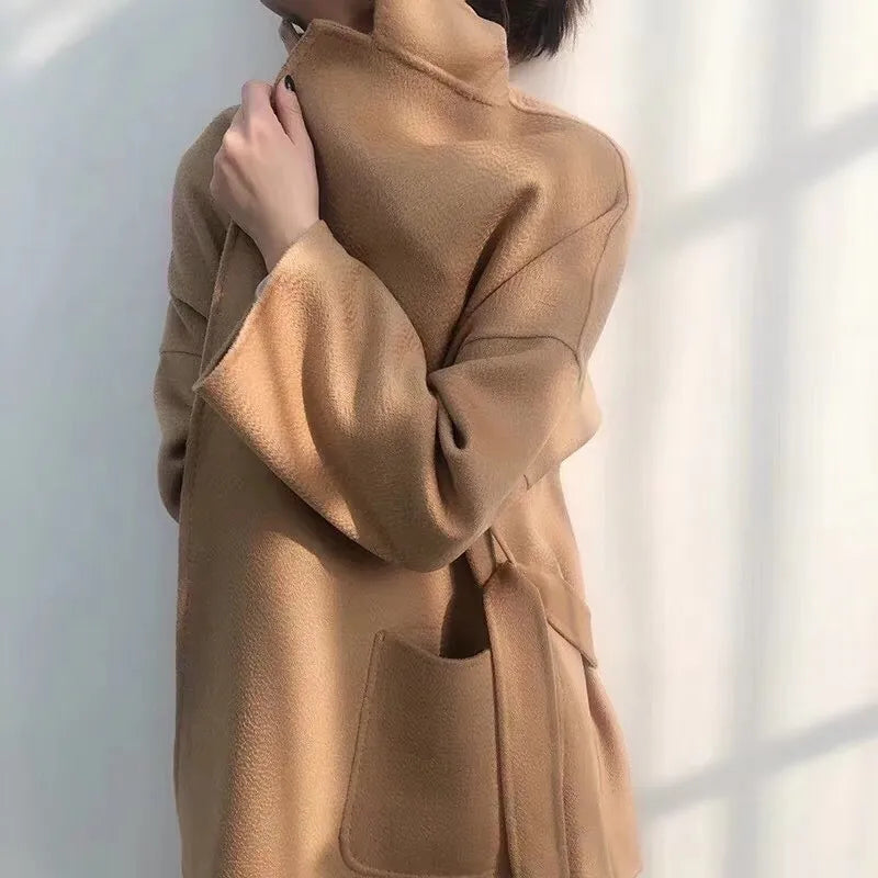 Brand high-end water corrugated double face cashmere coat Women 2022 loose lapel winter wool coat jacket LUXLIFE BRANDS