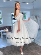 Tulle Little White Wedding Dresses 2023 Sweetheart A-line Short Bride Gowns Tulle Mid Civil Wedding Dress Engagement Skirts LUXLIFE BRANDS
