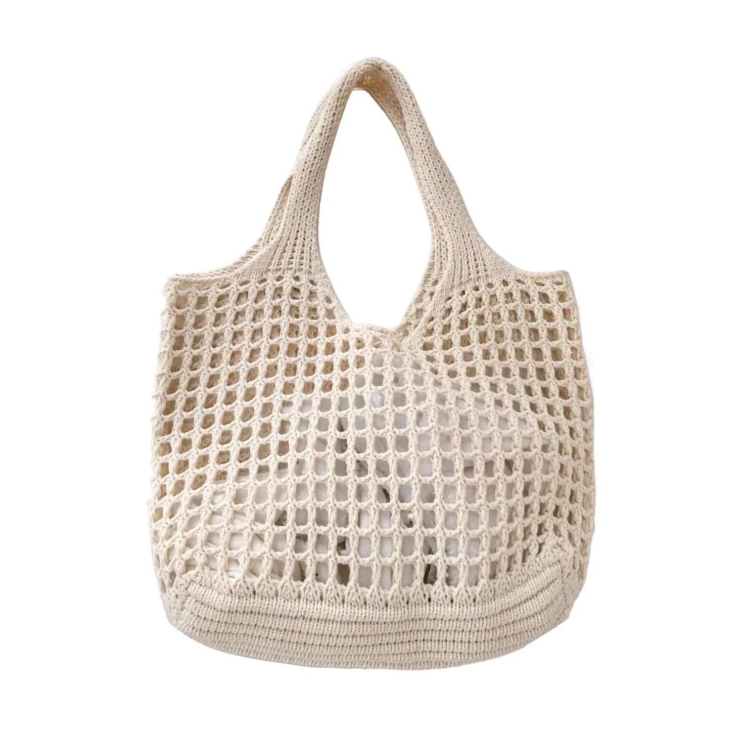 Women Crochet Tote Bag Hollow Beach Bag Large Capacity Fashion Knitted Bag Solid Color Simple Shopping Bag for Travel Vacation