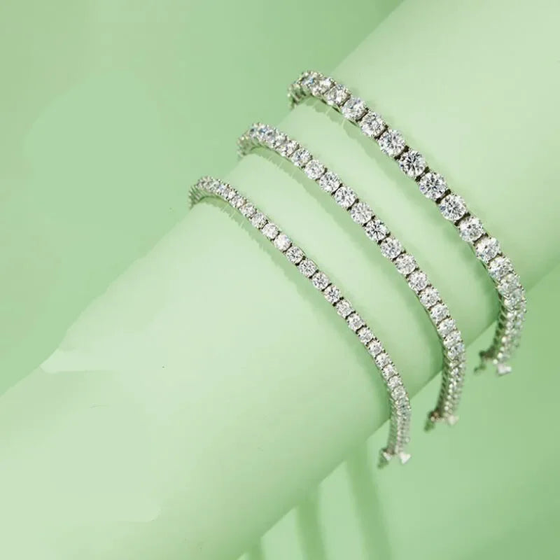Double Row Moissanite Tennis Bracelet 3mm White Gold Plated Sterling Silver Lab Diamond with GRA Bracelet For Women Men Luxlife Brands