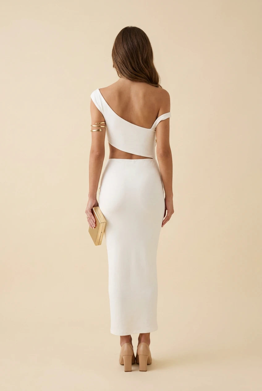 BoozRey Elegant Diagonal Collar White Robe Long Dress for Women Sexy Hollow Evening Summer Party Club Clothing 2022 Maxi Dresses - LUXLIFE BRANDS