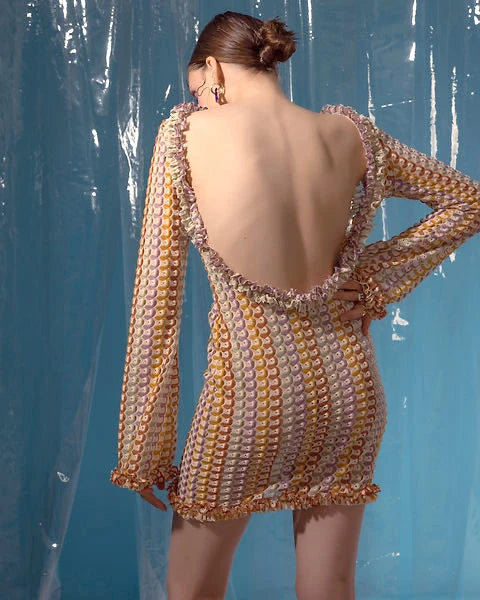 Sexy Backless Flare Sleeve Lace Knit Cut Out Party Beach Maxi Dress 2025 Summer Women Vacation Beachwear Swimsuit Cover Up A2815 Luxlife Brands