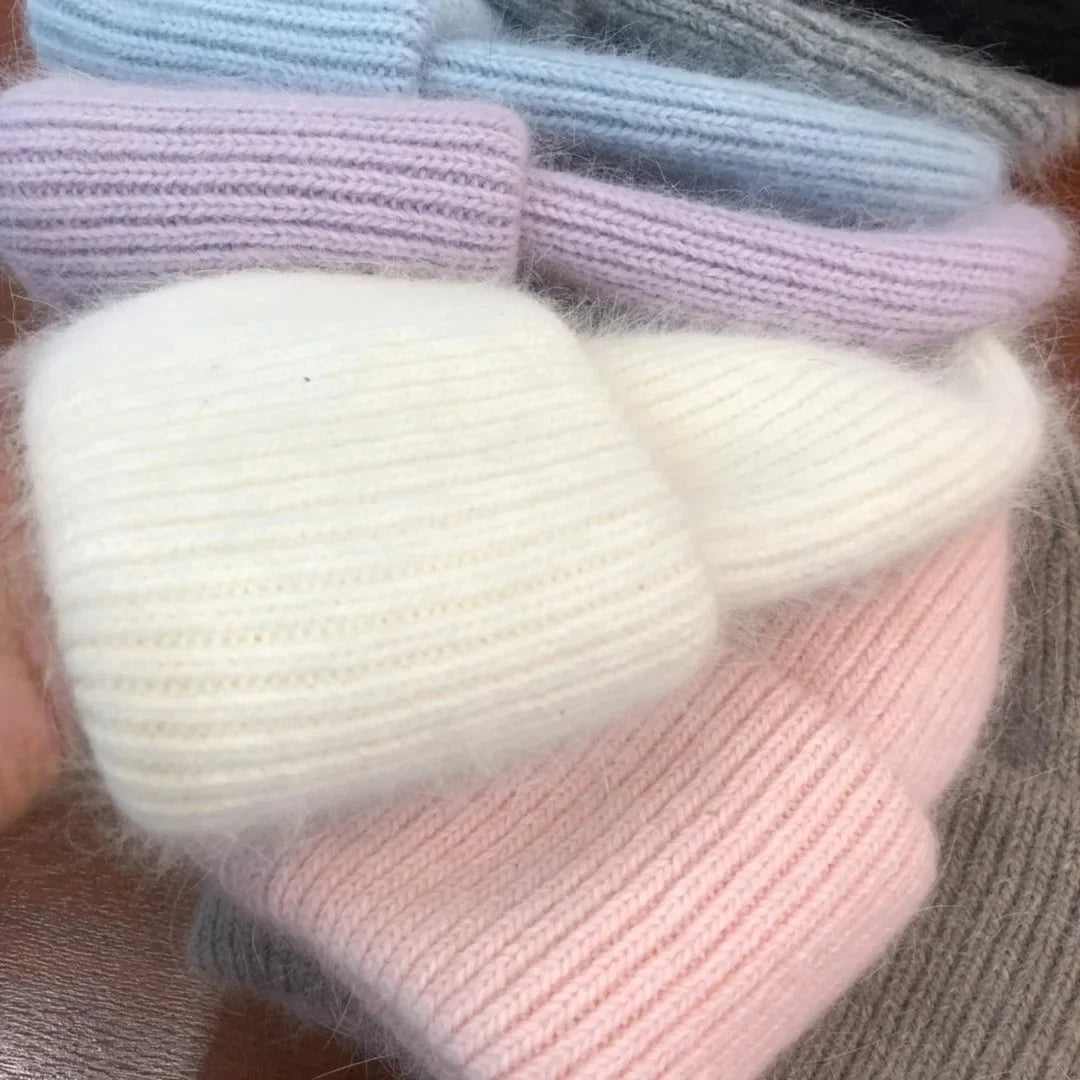 Women Winter Hat Real Rabbit Fur Winter Hats For Women Fashion Warm Beanie Hats Women Solid Adult Cover Head Cap Luxlife Brands