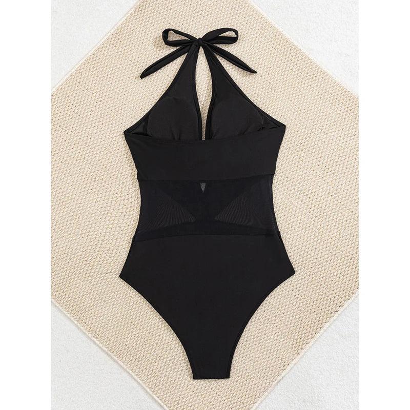 Deep V Neck Halter Backless Women Swimwear One Piece Bikini Set Swimsuit Female Bather Bathing Suit Swim