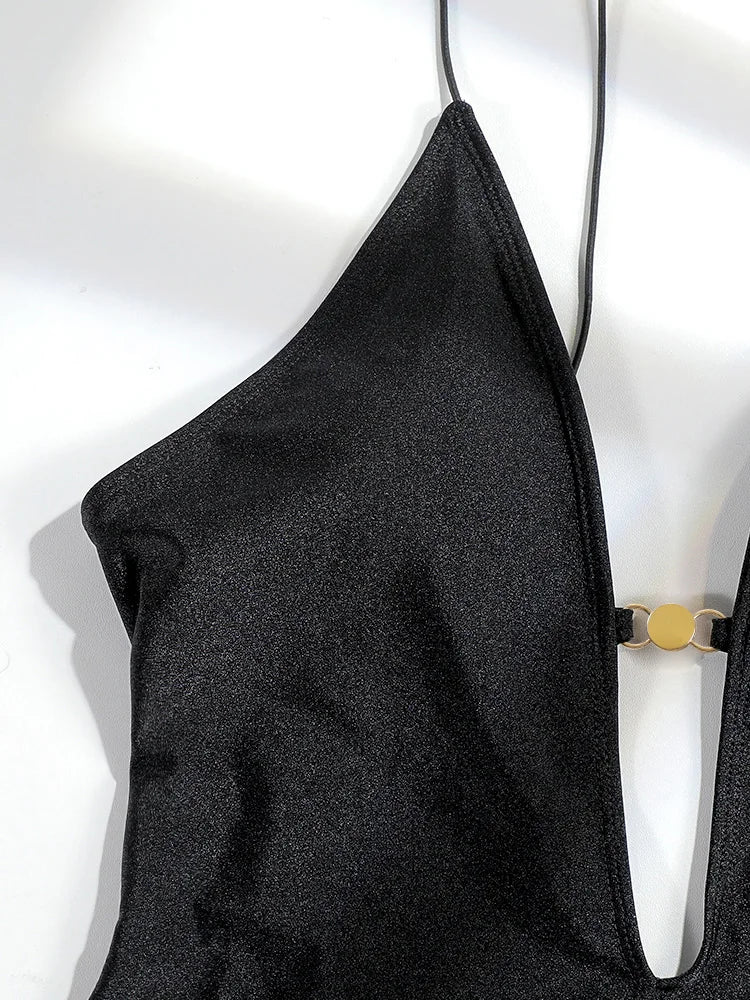 Miyouj Solid Color Swimwear Women's Swimsuit Bandage One Piece Suit High Waist Beachwear High Cut Bathsuit Hollow Out Swimsuits