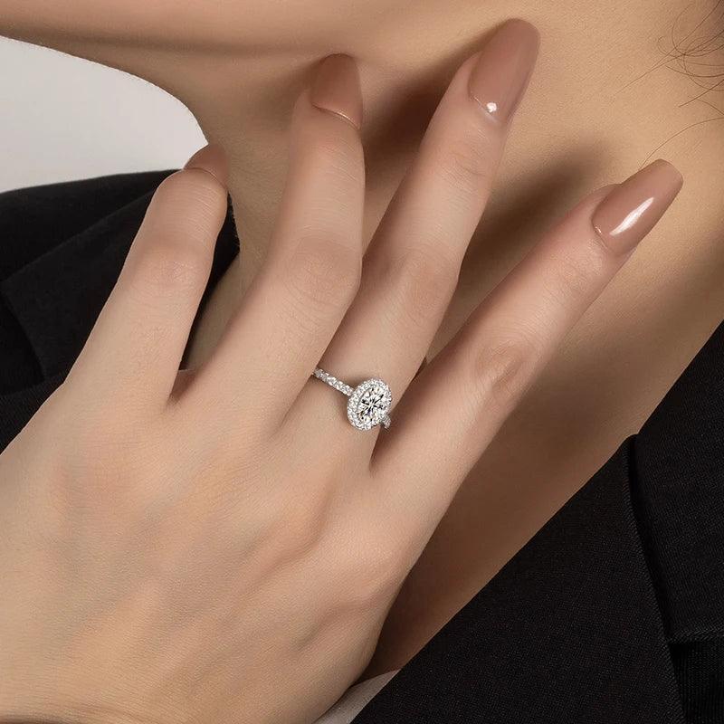 PERFANY 1/2CT Oval Cut Moissanite Ring for Women S925 Pure Silver Shiny Laboratory Certified Diamond Wedding Luxury Jewelry Luxlife Brands