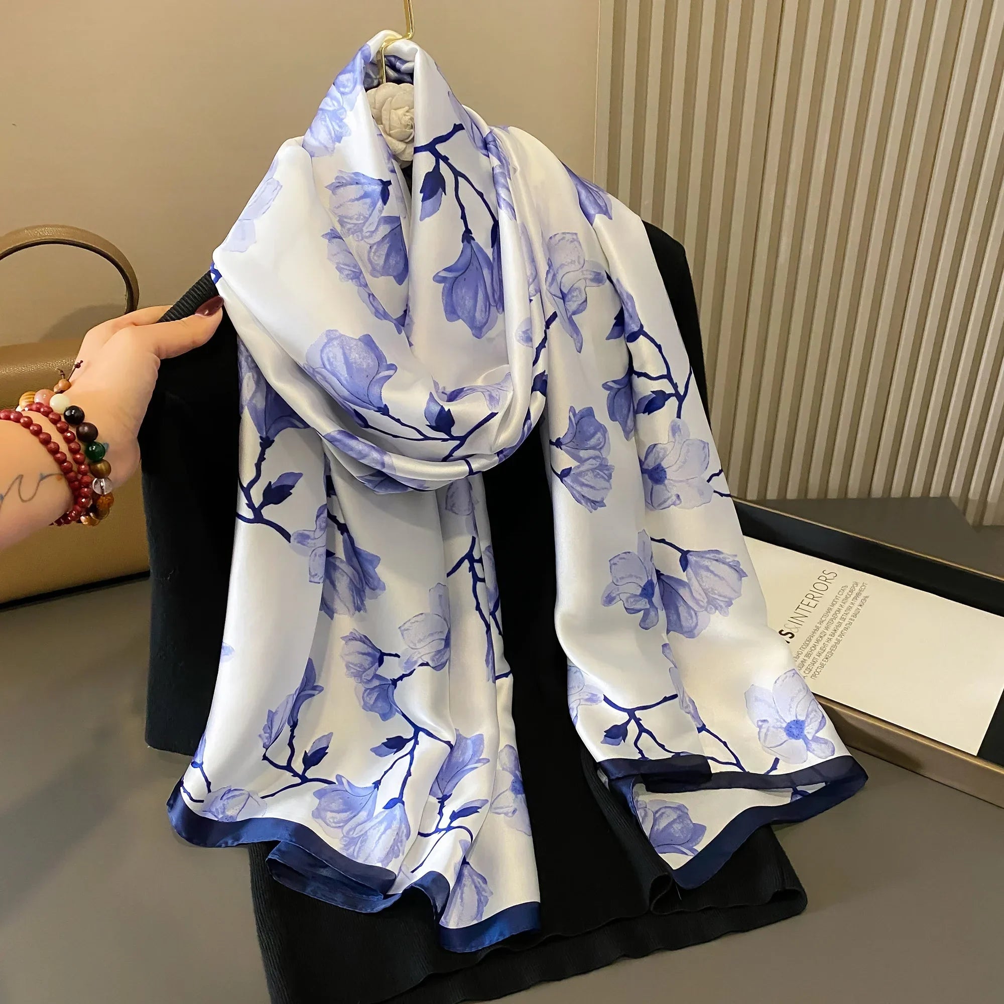 180*90cm Luxury Brand Women Summer Silk Scarves Shawls Lady Wraps Soft Female Geometry Beach Stole Bandanna Foulard Muffler