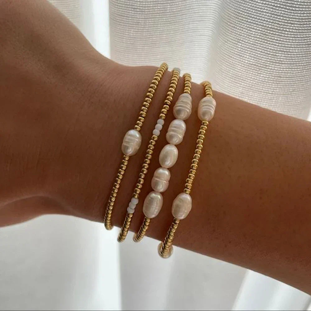 Bohemian Luxury Freshwater Pearl Women Handmade Stretch Summer Couple Gift Boho Fashion Jewelry Golden Miyuki Seed Bead Bracelet