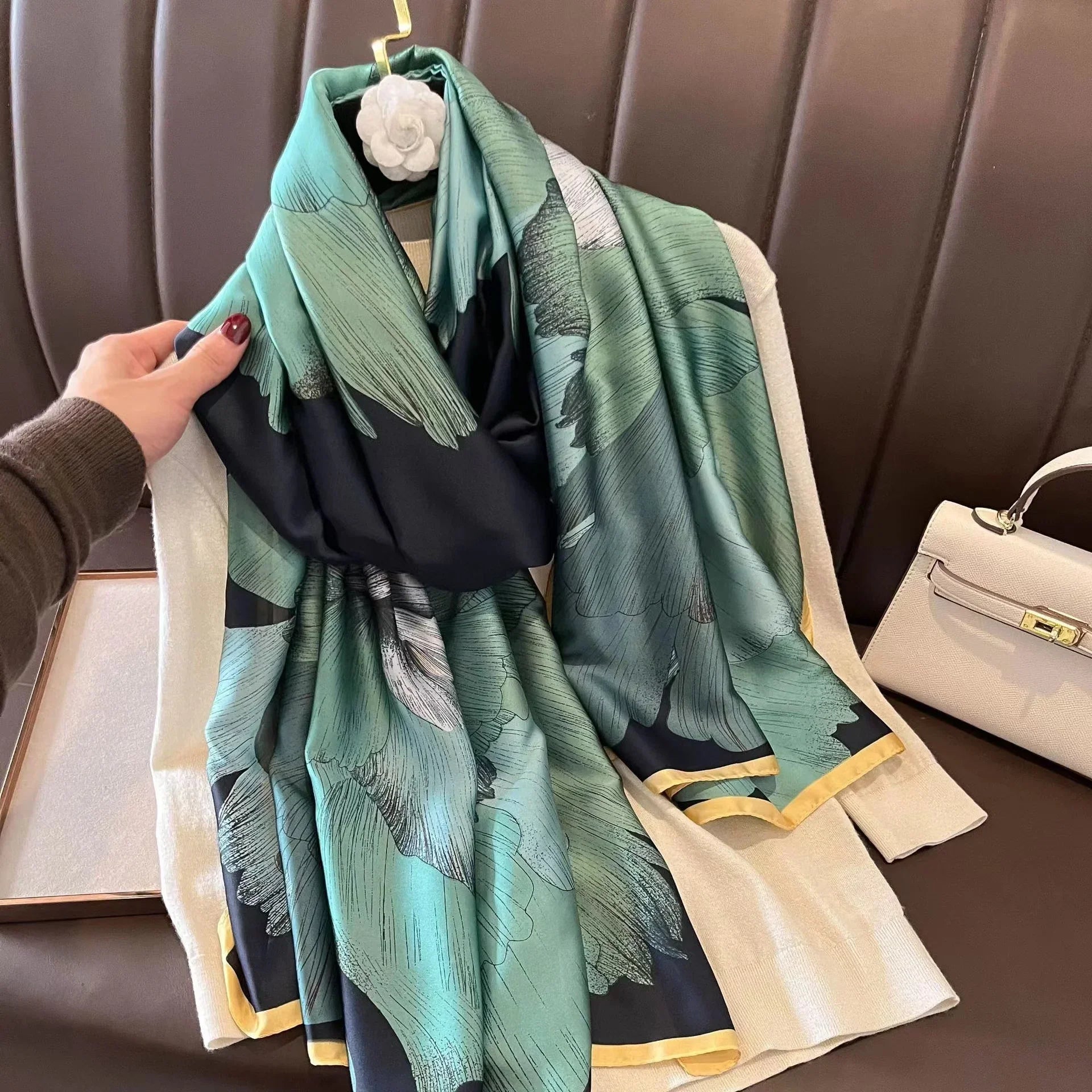 180*90cm Luxury Brand Spring Summer Autumn Women Clothing New Fashion Color matching printed silk scarf lady popular turba