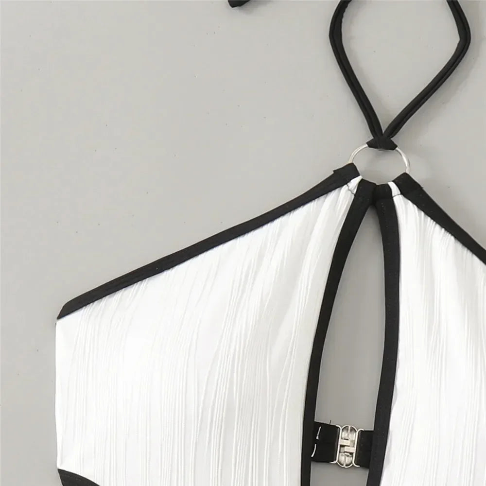 Sexy White Backless Swimwear Women 2024 One Piece Swimsuit Hollow Out Monokini Bathing Suit String Halter Swimming Wear Bather Luxlife Brands