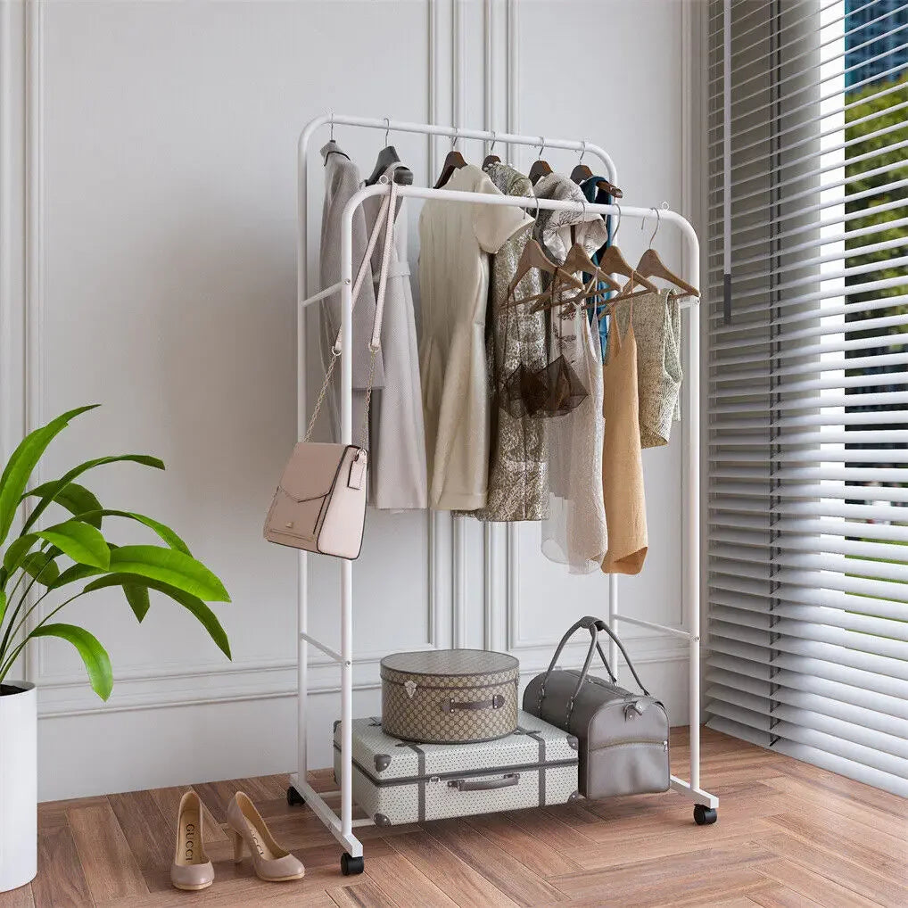 Heavy Duty Rolling Double Rod Clothes Rack LUXLIFE BRANDS
