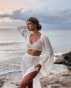 White Bell Sleeve Lace Top + Skirt Set Luxlife Brands