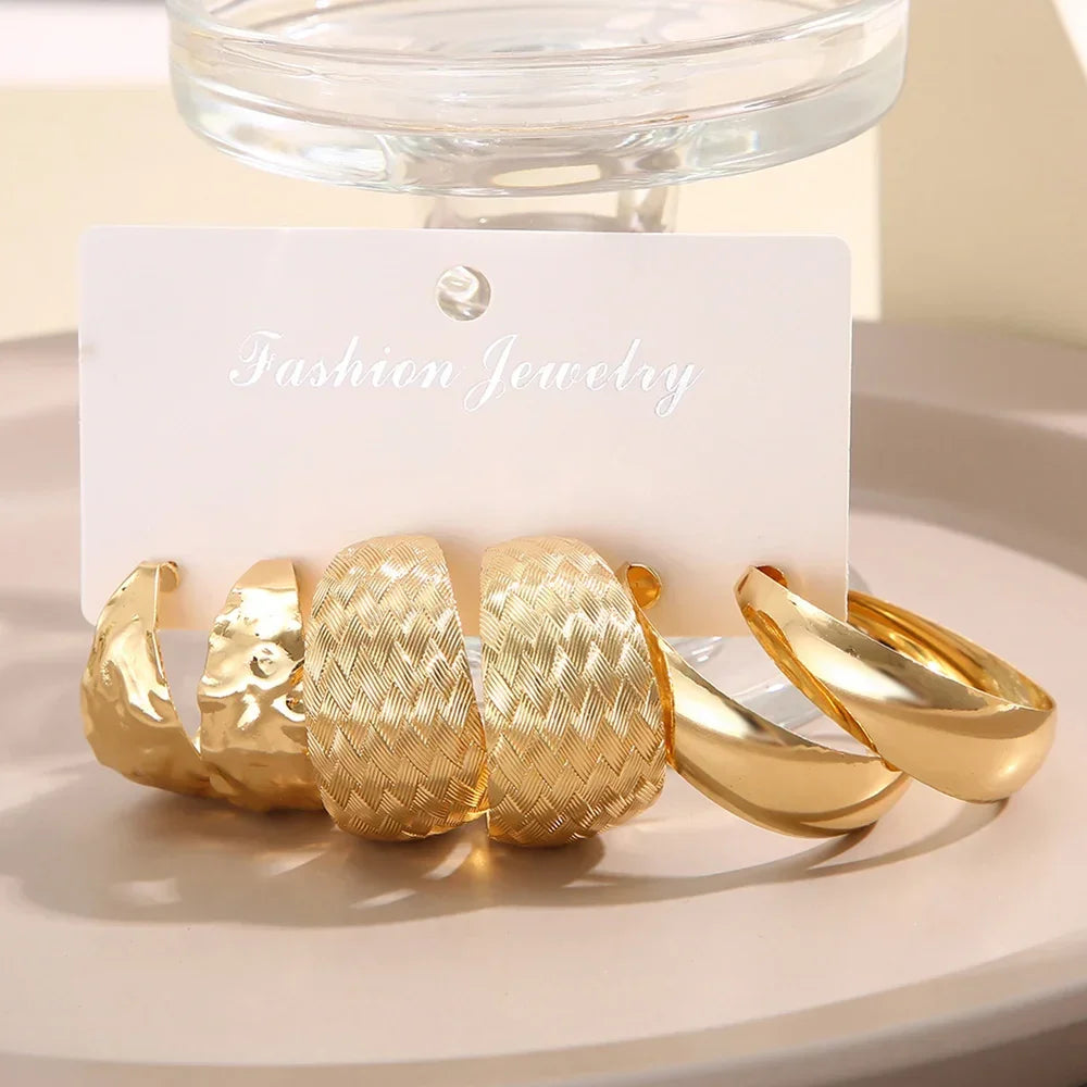 Vintage Big Circle Hoop Earring Set for Women Trendy Geometric Gold Plated Personality Metal Dangle Female Earring Party Jewelry LUXLIFE BRANDS