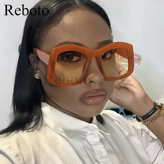Retro Big Square Gradient Orange Sunglasses For Women New Fashion Luxury Designer Unique Oversized Ladies Sun Glasses Shades LUXLIFE BRANDS